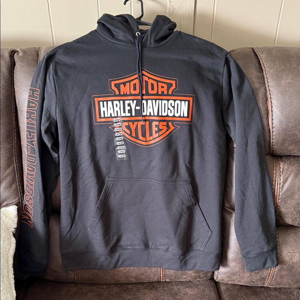 Harley-Davidson Men's Black and Orange Hoodie